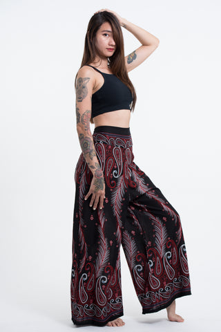 Paisley Feathers Palazzo Style Harem Pants in Black