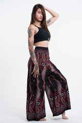 Paisley Feathers Palazzo Style Harem Pants in Black