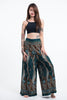 Paisley Feathers Palazzo Style Harem Pants in Green