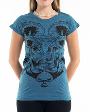 Sure Design Women's Spiritual Shroom Cat T-Shirt Denim Blue