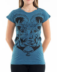 Sure Design Women's Spiritual Shroom Cat T-Shirt Denim Blue
