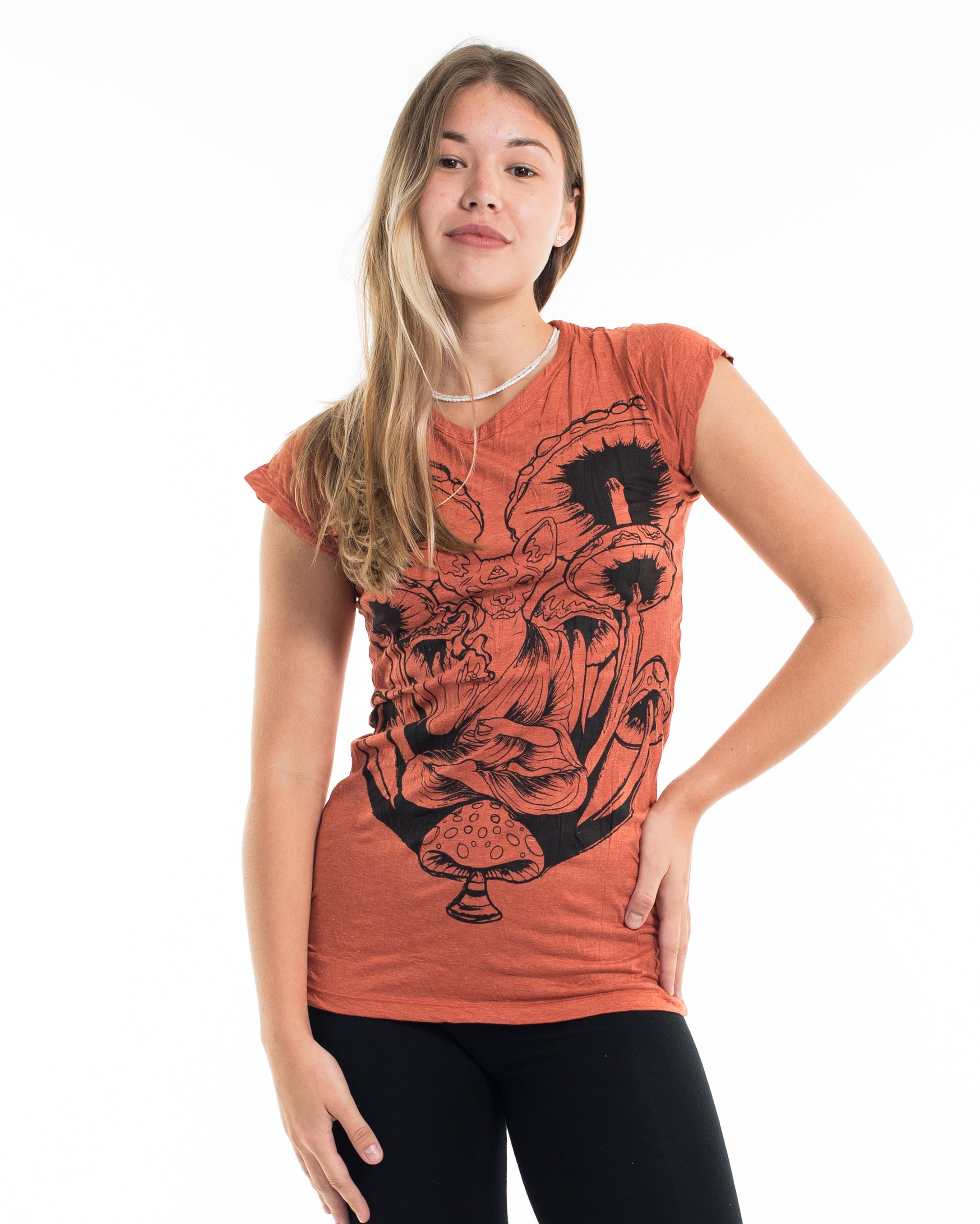 Sure Design Women's Spiritual Shroom Cat T-Shirt Orange
