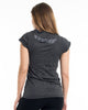 Sure Design Women's Hand of Om T-Shirt Silver on Black