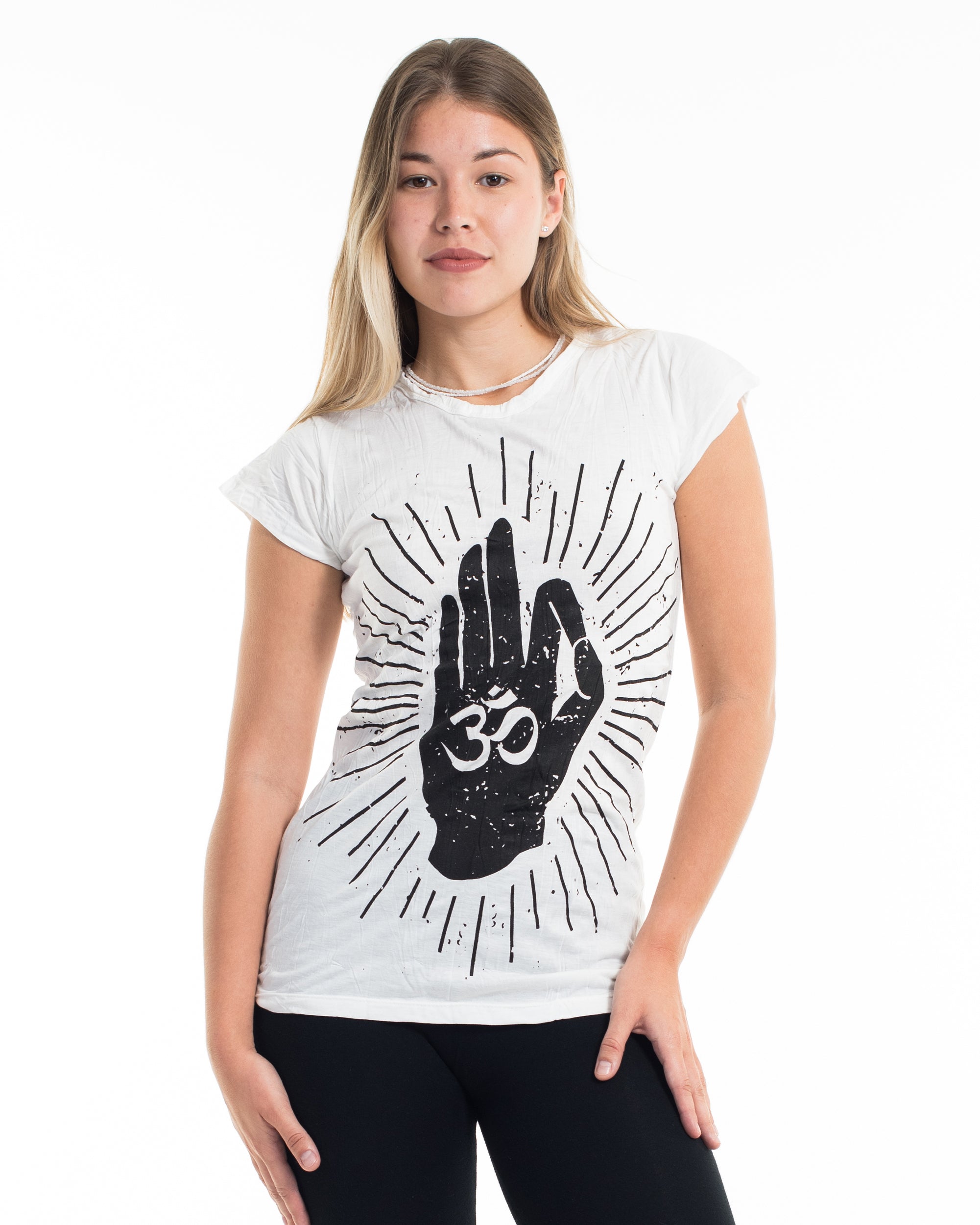 Sure Design Women's Hand of Om T-Shirt White