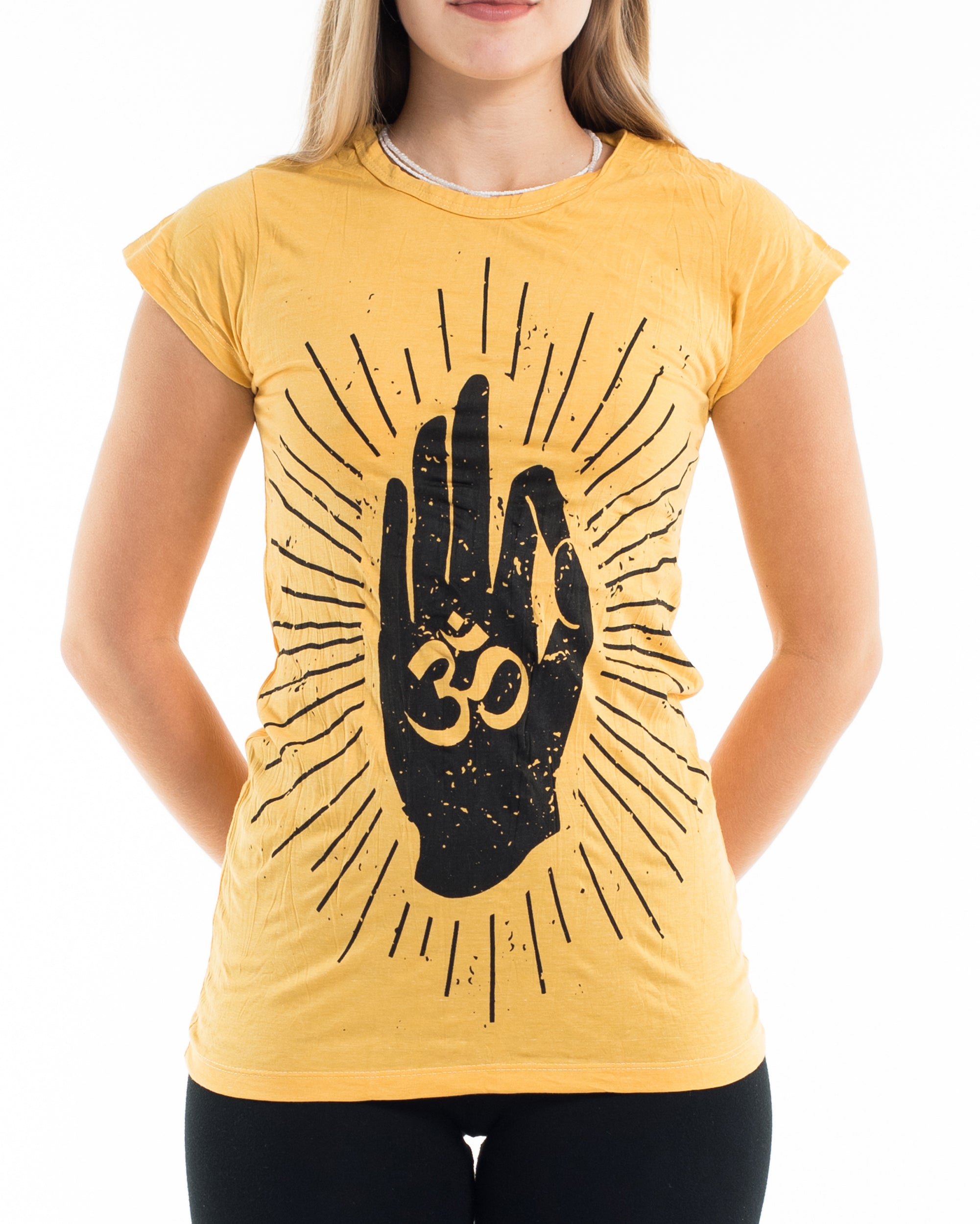 Sure Design Women's Hand of Om T-Shirt Yellow