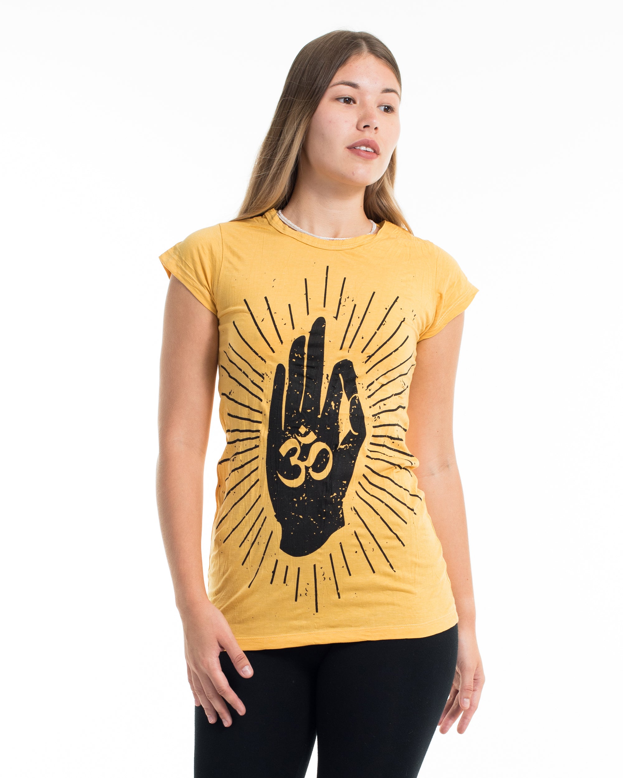 Sure Design Women's Hand of Om T-Shirt Yellow