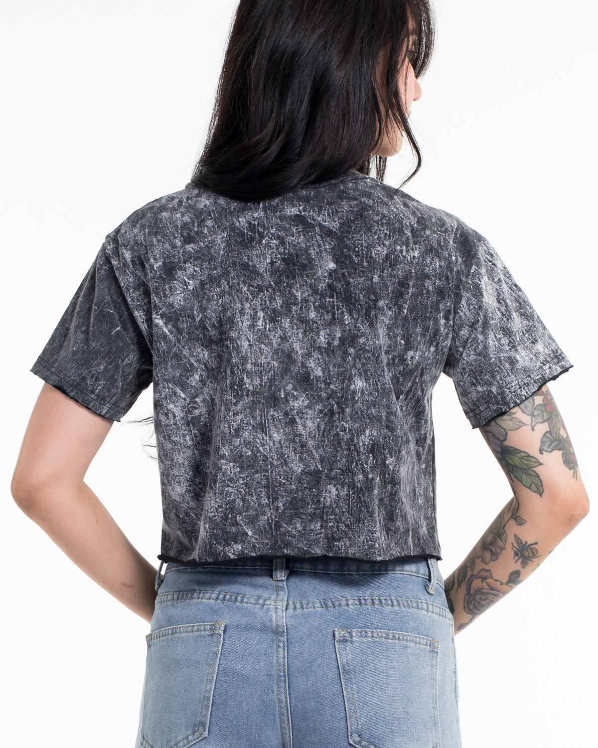 All-Seeing Eye Stonewash Cotton Crop T-Shirt in Black