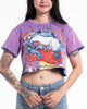 Magic Mushroom Frog Stonewash Cotton Crop T-Shirt in Purple