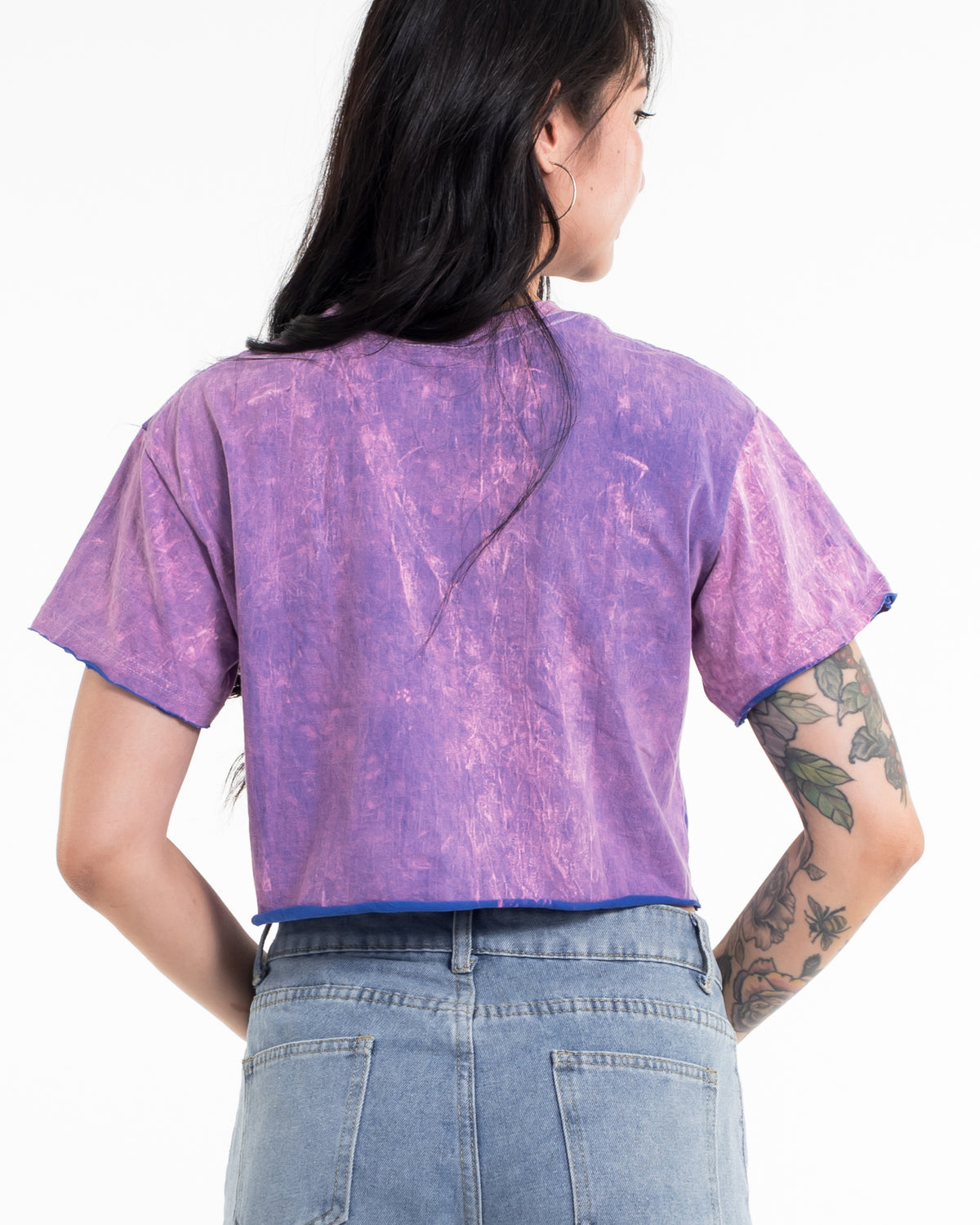 Magic Mushroom Frog Stonewash Cotton Crop T-Shirt in Purple