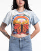 Positive Vibes Butterfly Stonewash Cotton Crop T-Shirt in Blue