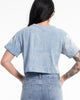 Positive Vibes Butterfly Stonewash Cotton Crop T-Shirt in Blue