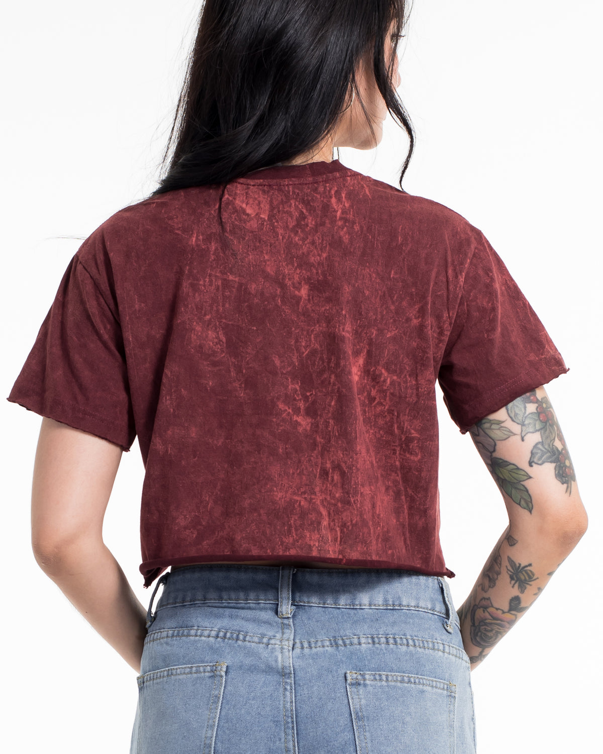 Sacred Turtle Spirit Stonewash Cotton Crop T-Shirt in Red