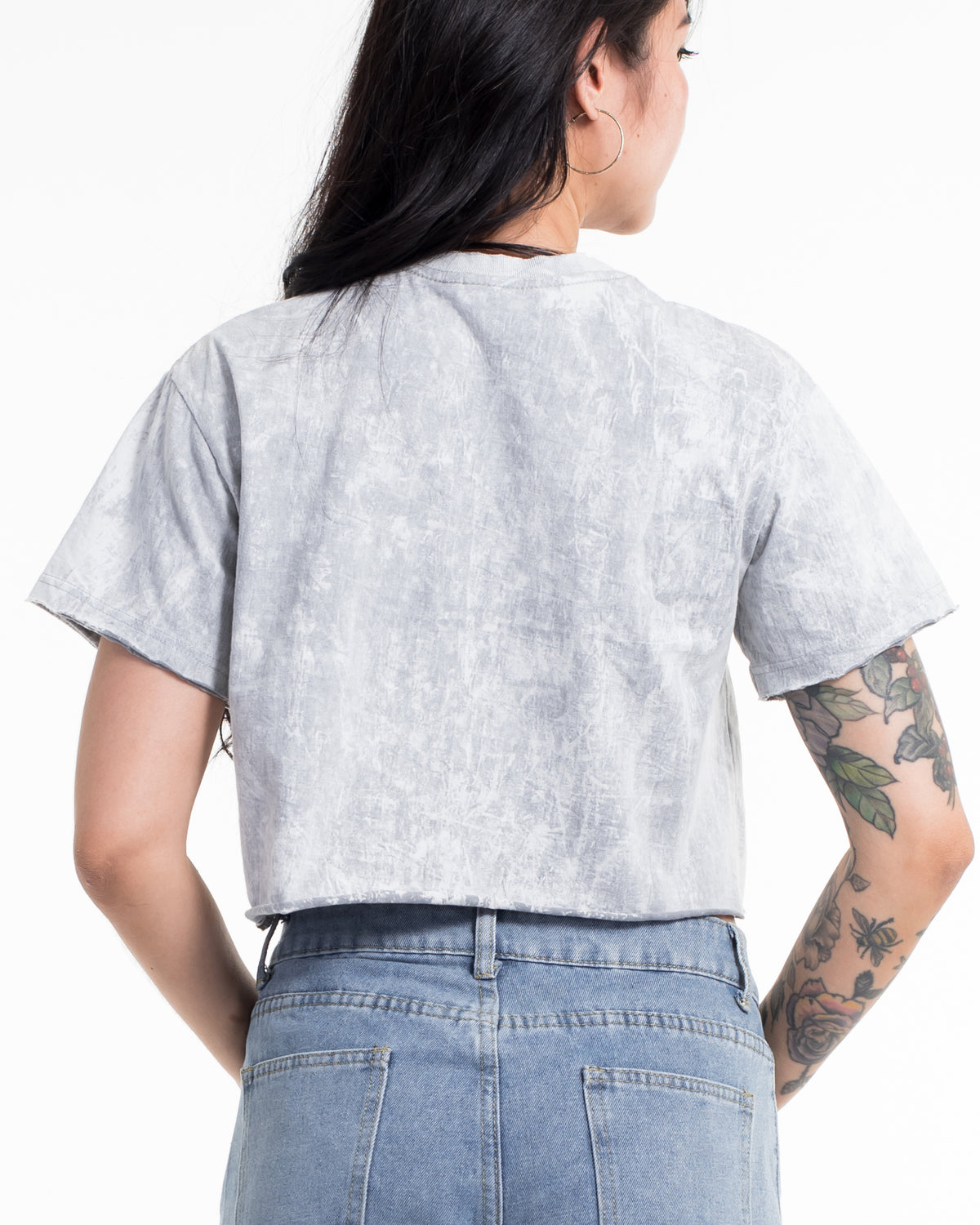 Psychedelic Eye Portal Stonewash Cotton Crop T-Shirt in Gray
