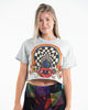 Psychedelic Eye Portal Stonewash Cotton Crop T-Shirt in Gray