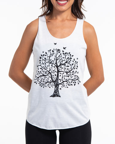 Super Soft Cotton Womens Tree Tank Top in White