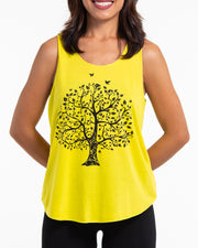 Super Soft Cotton Womens Tree Tank Top in Yellow