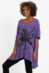 Sure Design Women's Octopus Loose V Neck T-Shirt Purple