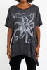 Sure Design Women's Octopus Loose V Neck T-Shirt Silver on Black