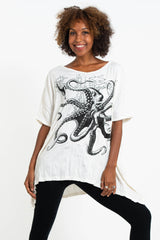 Sure Design Women's Octopus Loose V Neck T-Shirt White