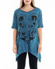 Sure Design Women's Spiritual Shroom Cat Loose V Neck T-Shirt in Denim Blue