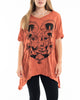 Sure Design Women's Spiritual Shroom Cat Loose V Neck T-Shirt in Orange