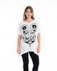 Sure Design Women's Spiritual Shroom Cat Loose V Neck T-Shirt in White