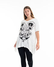 Sure Design Women's Spiritual Shroom Cat Loose V Neck T-Shirt in White