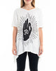 Sure Design Women's Hand of Om Loose V Neck T-Shirt in White