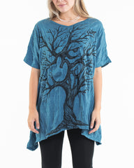 Sure Design Women's Om Tree Loose V Neck T-Shirt Denim Blue