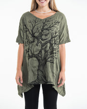 Sure Design Women's Om Tree Loose V Neck T-Shirt Green
