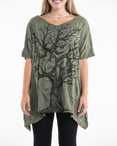 Sure Design Women's Om Tree Loose V Neck T-Shirt Green