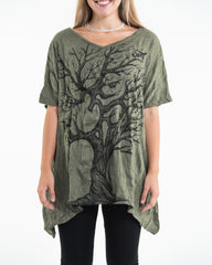 Sure Design Women's Om Tree Loose V Neck T-Shirt Green