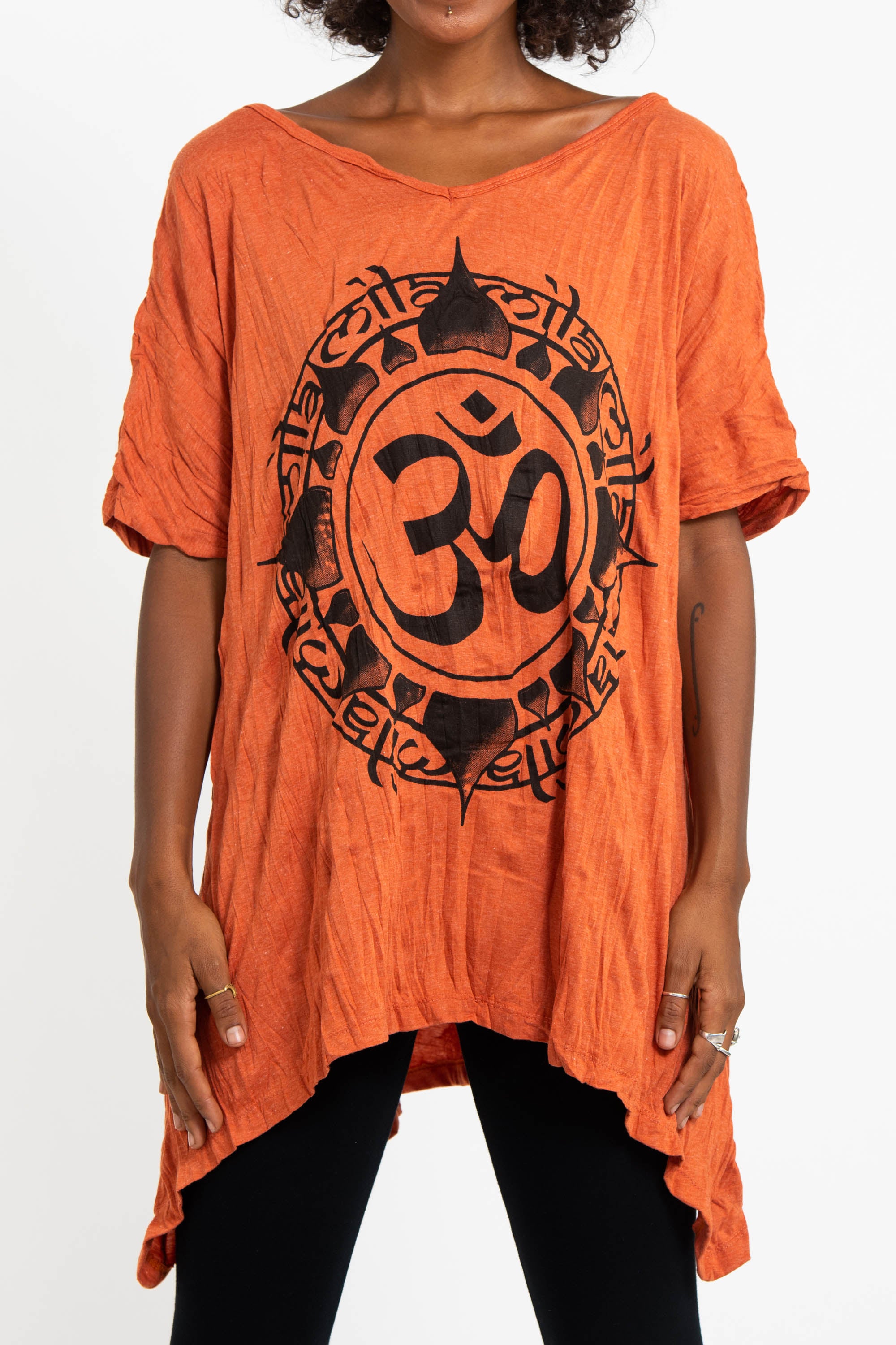 Sure Design Women's Infinitee Om Loose V Neck T-Shirt Orange