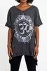 Sure Design Women's Infinitee Om Loose V Neck T-Shirt Silver on Black