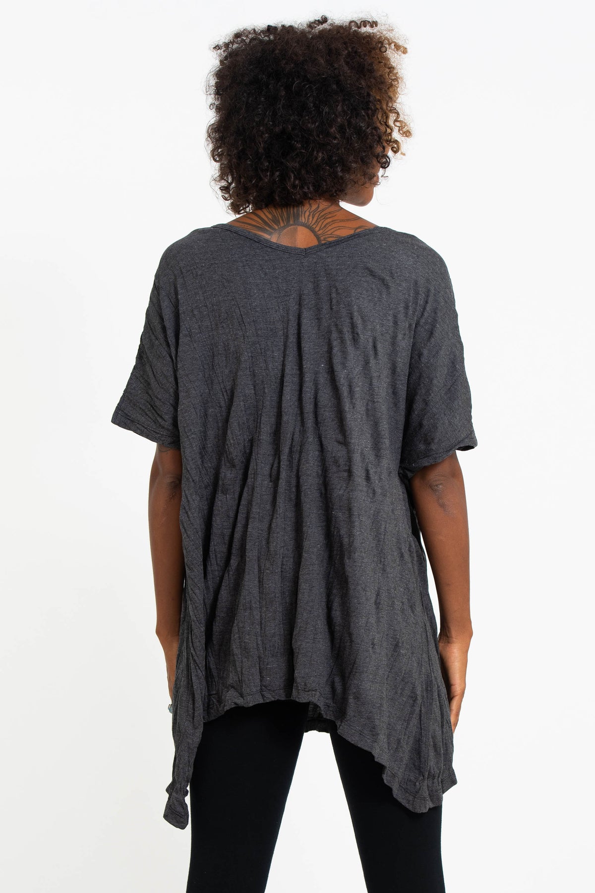 Sure Design Women's Infinitee Om Loose V Neck T-Shirt Silver on Black
