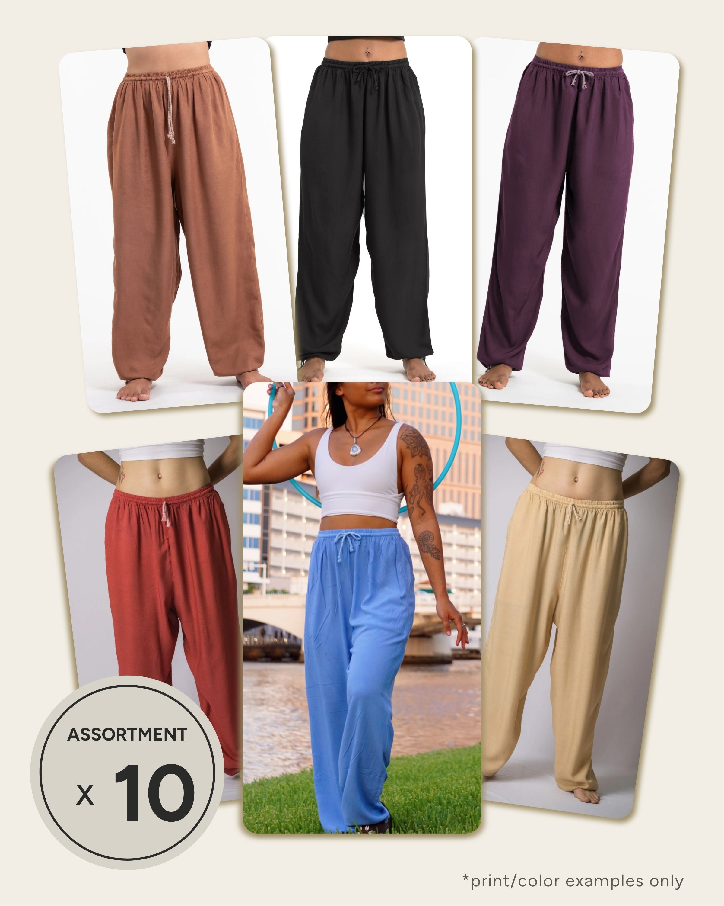 Assorted set of 10 Unisex Solid Color Drawstring Yoga Massage Pants BESTSELLER
