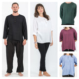 Wholesale Assorted set of 5 Unisex Yoga Shirts No Collar with Coconut Buttons - $40.00