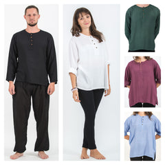 Assorted set of 5 Unisex Yoga Shirts No Collar with Coconut Buttons