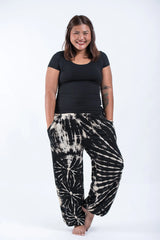 Plus Size Tie Dye Cotton Unisex Harem Pants in Black and White
