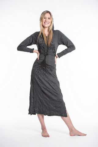 Sure Design Womens Tree Of Life Long Sleeve Hoodie Dress Black