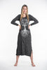 Sure Design Womens Tree Of Life Long Sleeve Hoodie Dress Silver on Black
