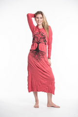 Sure Design Womens Tree Of Life Long Sleeve Hoodie Dress Red