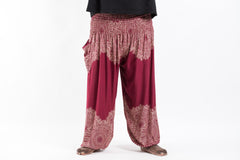 Plus Size Floral Mandalas Unisex Harem Pants in Red