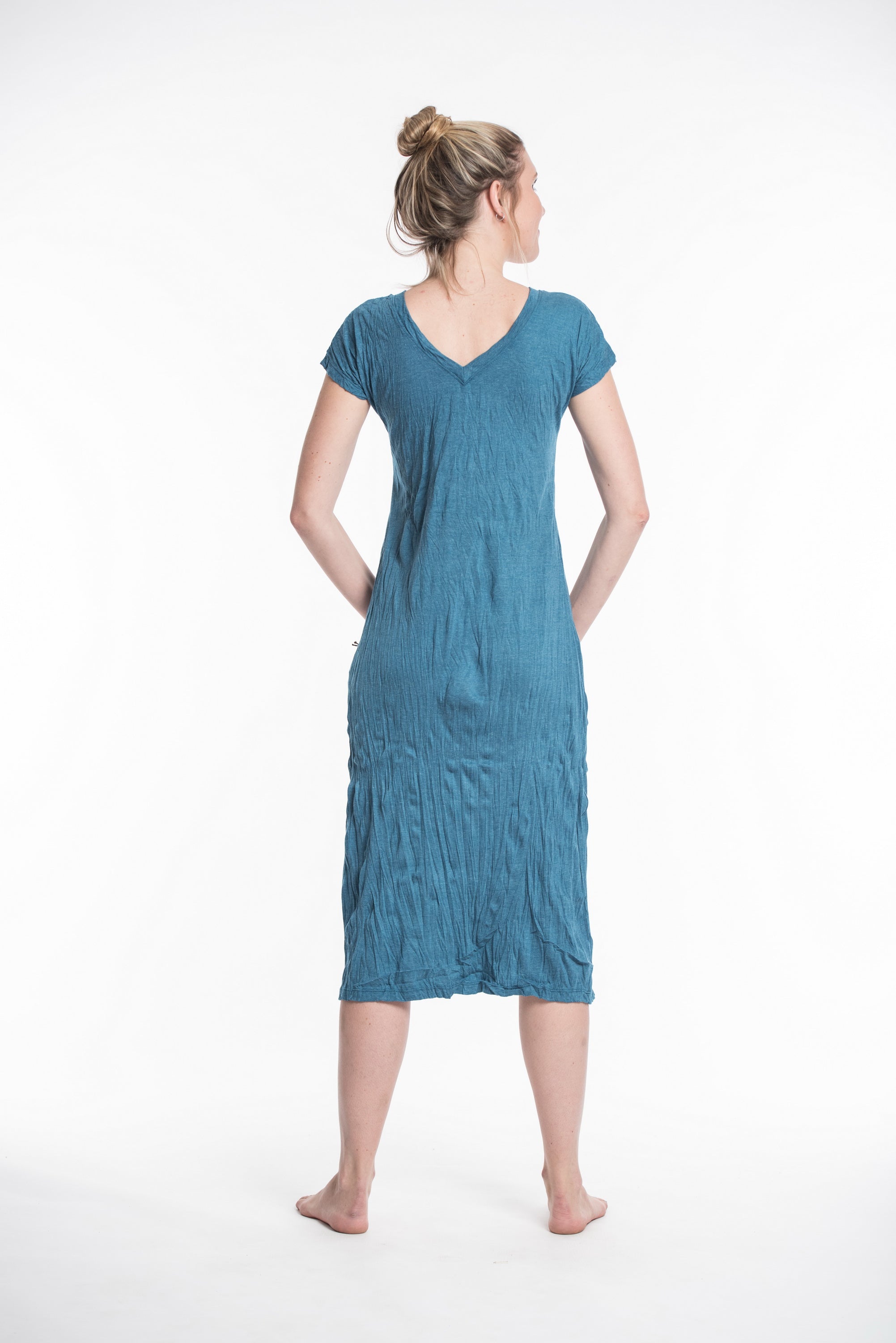 Sure Design Womens Tree Of Life V Neck Tee Dress Denim Blue