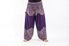 Plus Size Floral Mandalas Unisex Harem Pants in Purple