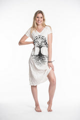 Sure Design Womens Tree Of Life V Neck Tee Dress White