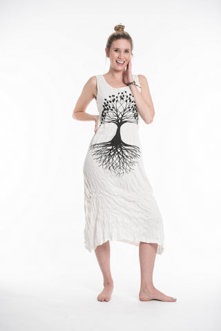 Sure Design Womens Tree Of Life Scoop Neck Tank Dress White