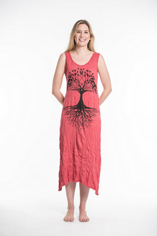 Sure Design Womens Tree Of Life Scoop Neck Tank Dress Red