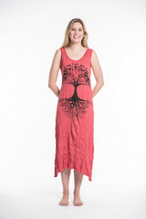 Sure Design Womens Tree Of Life Scoop Neck Tank Dress Red