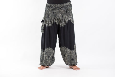 Plus Size Floral Mandalas Unisex Harem Pants in Black